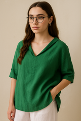 Bluzka z dekoltem V i rękawem na guzik dla kobiet