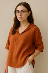 Bluzka z dekoltem V i rękawem na guzik dla kobiet