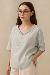 Bluzka z dekoltem V i rękawem na guzik dla kobiet