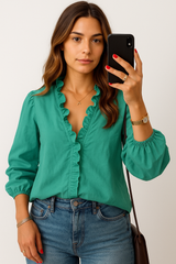 Bluzka z długim rękawem i marszczeniem dla kobiet