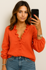 Bluzka z długim rękawem i marszczeniem dla kobiet