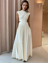 Damska sukienka maxi bez rękawów plisowana w stylu wakacyjnym