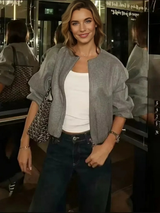 Retro kurtka damska z okrągłym dekoltem i długimi rękawami