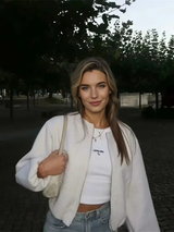 Retro kurtka damska z okrągłym dekoltem i długimi rękawami