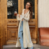 Damski długi kardigan boho z rozszerzanymi rękawami