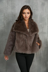 Elegancka kurtka ze sztucznego futra z kołnierzem dla kobiet