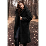 Damski długi płaszcz teddy z kapturem