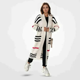 Damska długa kardigan w paski z otwartym przodem