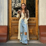 Damski długi kardigan boho z rozszerzanymi rękawami