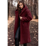 Damski długi płaszcz teddy z kapturem