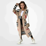 Damska długa kardigan w paski z otwartym przodem