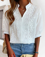 V Neck Short Sleeve Summer Blouse