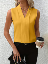 Sleeveless Pleated V Neck Blouse