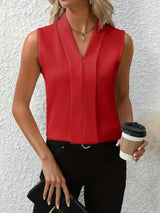 Sleeveless Pleated V Neck Blouse