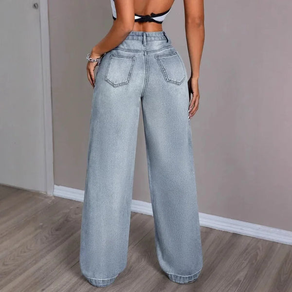 Damska jeansy vintage z szerokimi nogawkami