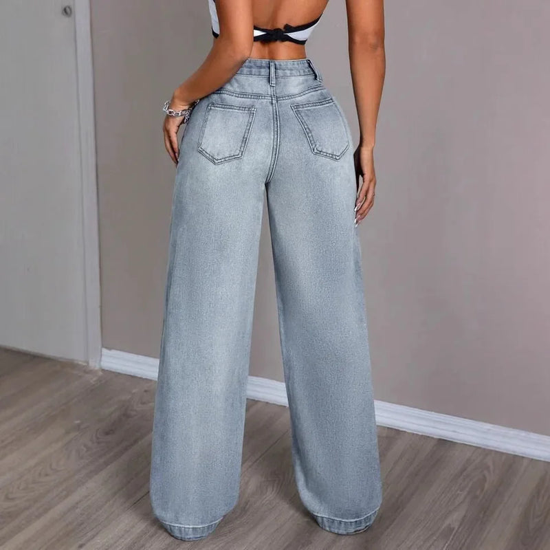 Damska jeansy vintage z szerokimi nogawkami