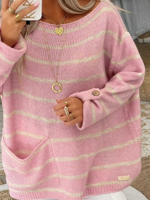 Damski sweter w paski z grubym splotem