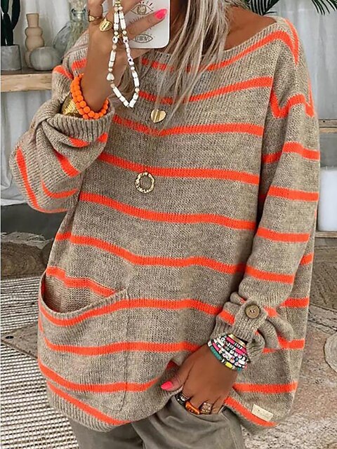 Damski sweter w paski z grubym splotem