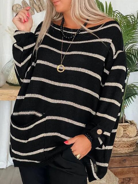 Damski sweter w paski z grubym splotem