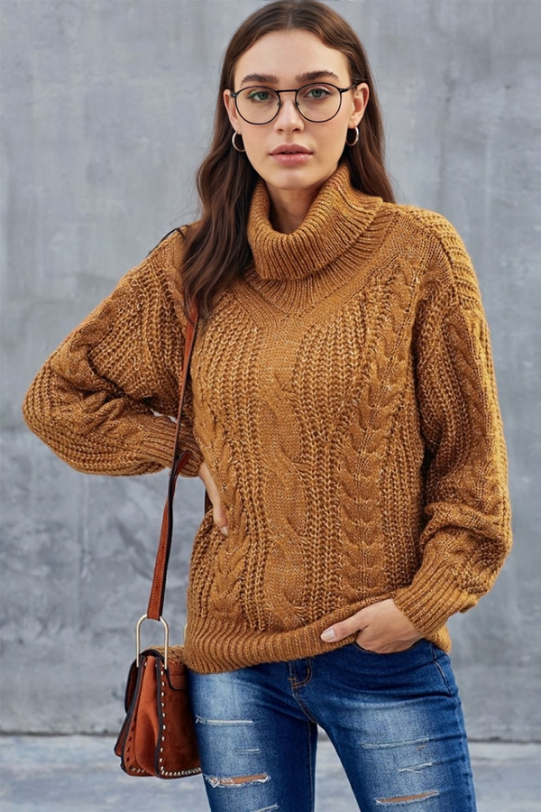 Gruby sweter z dzianiny warkoczowej dla kobiet
