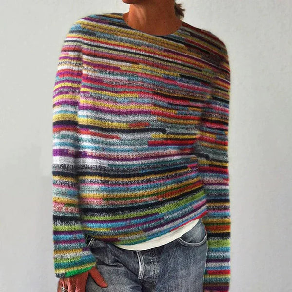 Damski sweter w paski z grubego splotu