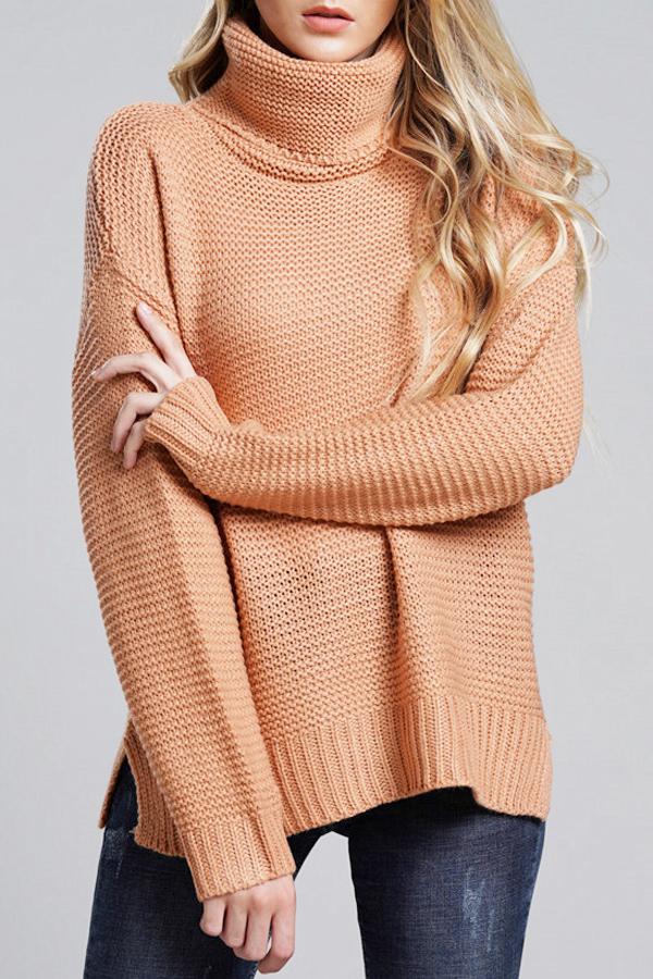 Damski sweter oversize z grubym splotem i golfem