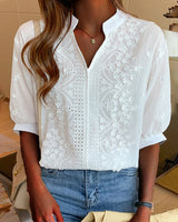 V Neck Short Sleeve Summer Blouse
